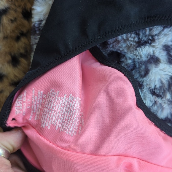 Victoria's Secret Pink Scrunchbutt Bikini Bottom Size small black with pink lemo - Picture 11 of 11